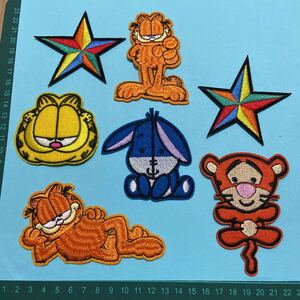 刺繍アイロンワッペン ガーフィールト 7セット 手芸/リメイク/パッチ/アップリケ/人気/保育園/幼稚園/目印/素材/ハンドメイド/