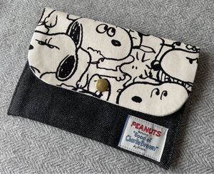ハンドメイド フラットポーチ スヌーピー×デニム