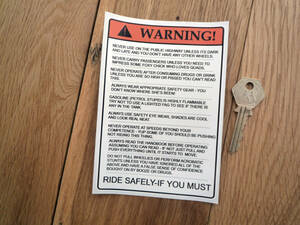 ★送料無料★FUNNY QUAD BIKE WARNING STICKER 警告 ステッカー デカール 100 x 150mm