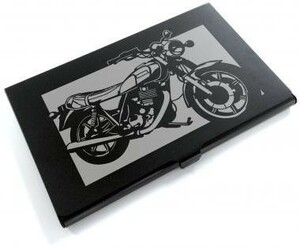 ブラックアルマイト「ヤマハ(YAMAHA) SR500 」切り絵デザインのカードケース[BC-012]
