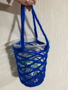 ハンドメイド ドリンクホルダー 青
