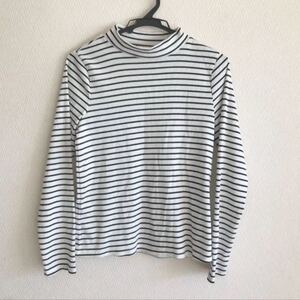 ボーダー ハイネック ロングTシャツ 長袖カットソー 長袖Tシャツ ボーダーカットソー トップス Lサイズ
