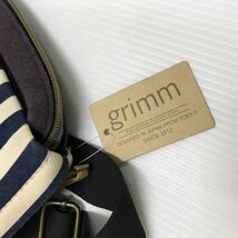 未使用品 ショルダーバッグ ボーダー grimm グリム ハート ネイビー コンパクト コットン フェイクレザー ポリエステル ボディバッグ YRG_画像8