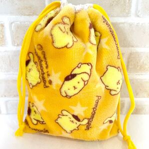 【ハンドメイド】ボア巾着袋 ポムポムプリン オレンジ