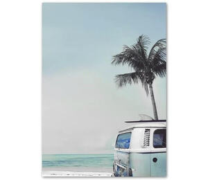 海 ポスター 70x50cm グッズ 海外 ビーチ リゾート ヤシの木 南国 砂浜 ワーゲン・バス ハワイ LA サーフィン キャンバス 写真 アート 50