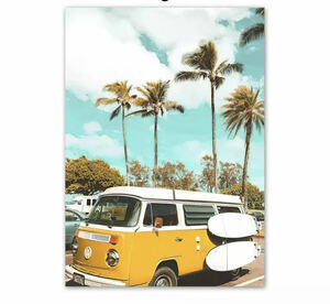 海 ポスター 70x50cm グッズ 海外 ビーチ リゾート ヤシの木 南国 ワーゲン・バス ハワイ LA サーフィン キャンバス 写真 アート 113