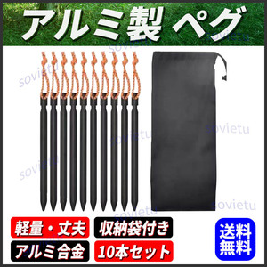 アルミ製 ペグ 10本 ケース付 軽量 ブラック 黒 タープ テント BBQ キャンプ ソロキャン バーベキュ グランピング アウトドア 川遊び 丈夫