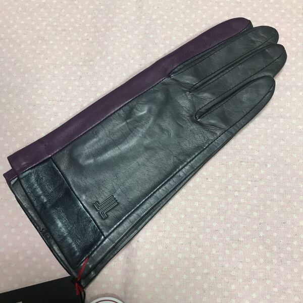 LANVIN COLLECTION ランバン 革手袋 21cm 日本製 黒 パープル グレー
