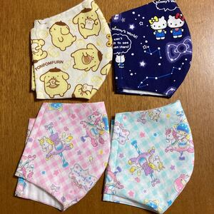 ハンドメイドの立体インナーマスク普通サイズ4枚セット サンリオキャラクター キティ、キキララ、ポムポムプリン