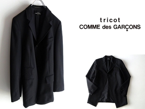 希少 tricot COMME des GARCONS トリココムデギャルソン AD1992 ビンテージ ウール 1B ロングテーラードジャケット コート M 黒 ブラック