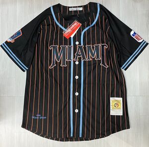 USA限定 【2XL】 HeadgearClassics ニグロリーグ Negro マイアミ ジャイアンツ Miami Giants #15 ベースボールシャツ 黒 ピンストライプ