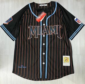 USA限定 【S】 HeadgearClassics ニグロリーグ Negro マイアミ ジャイアンツ Miami Giants #15 ベースボールシャツ 黒 ピンストライプ