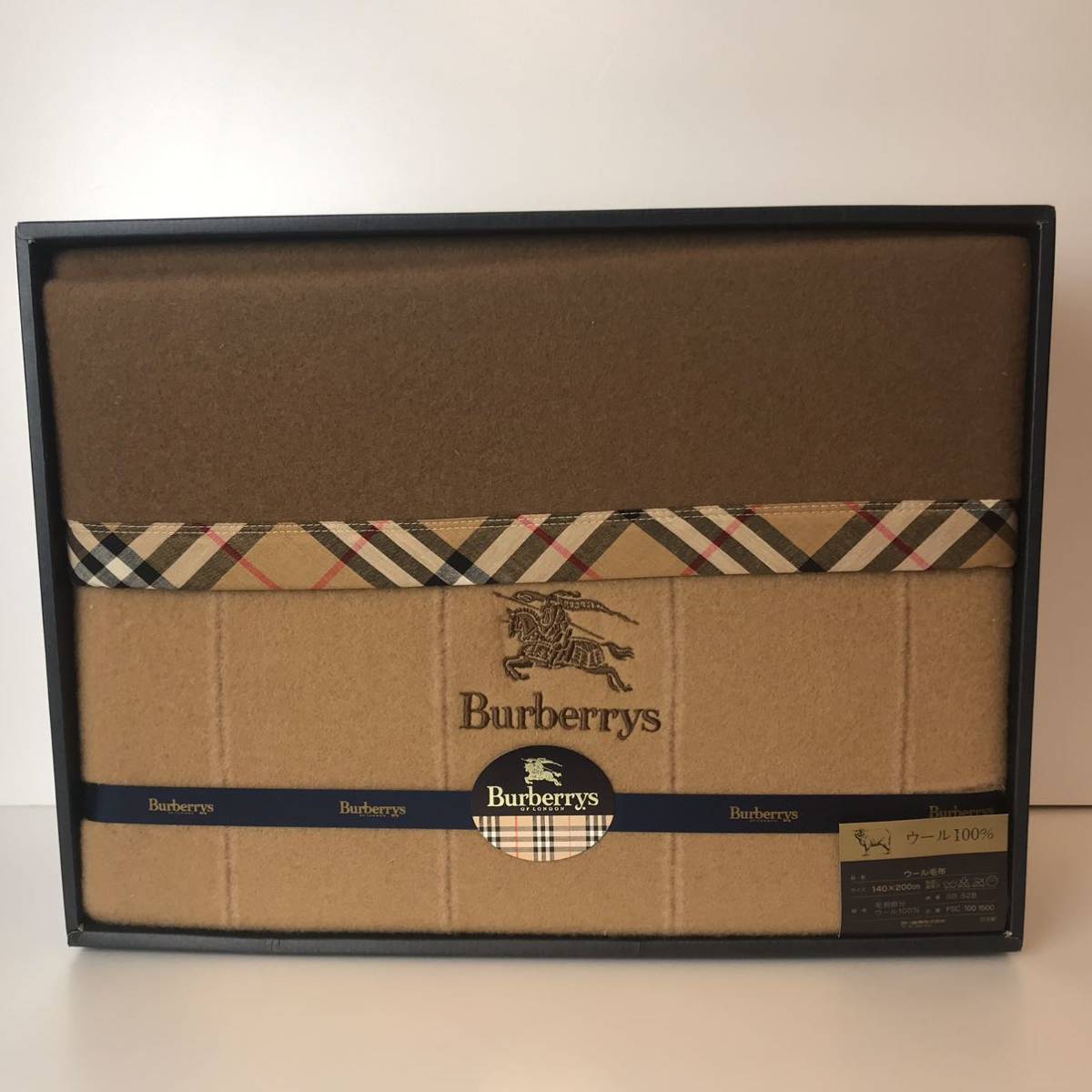 新品未使用 BURBERRY バーバリー Burberrys バーバリーズ ウール毛布 ホースマーク ロゴ 刺繍 ノバチェック 西川産業 日本製 0031