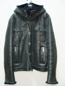 Frankie Morello Franky leak ro* total reverse side sheep leather mouton fur leather hood Parker blouson jacket 