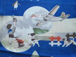  antique surface white map pattern kimono is gire old * Buick . bread american aviation . child . animal * cotton .*32×95*A* remake 