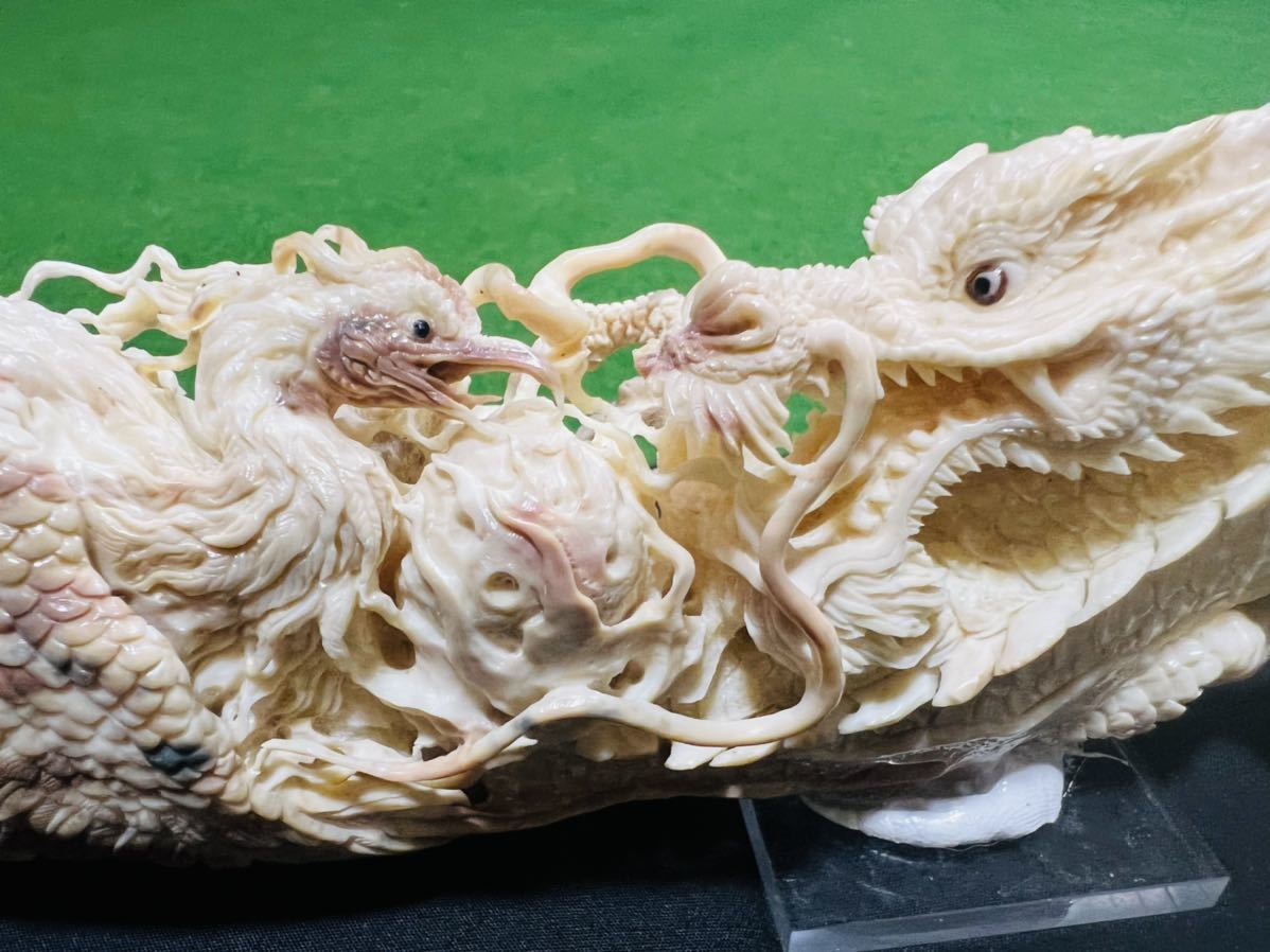 精緻 マンモスの牙 彫刻 龍 鳳凰 美品骨董 化石 ハンドメイド, 彫刻, オブジェ, 東洋彫刻, その他