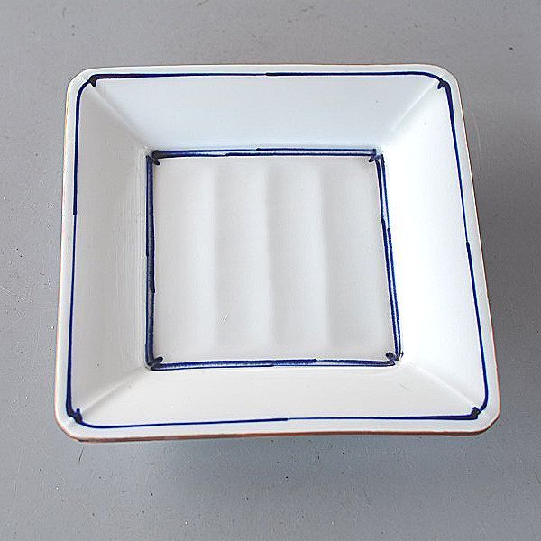 Assiette moyenne, assiette carrée, assiette carrée, lignes indigo peintes à la main, sam251, vaisselle japonaise, plat, Assiette moyenne