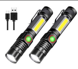 2個セット懐中電灯 LED COB作業灯 充電式 大容量 軍用超高輝度 ズーム式