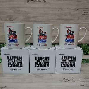  Lupin III Detective Conan mug Express Esso Mobile not for sale three piece set 