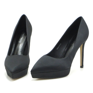  new goods large size pumps black 28cm 131409-46 satin material front thickness bottom storm high heel 