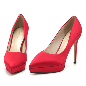  new goods large size pumps red 27cm 131409-44 satin material front thickness bottom storm high heel 