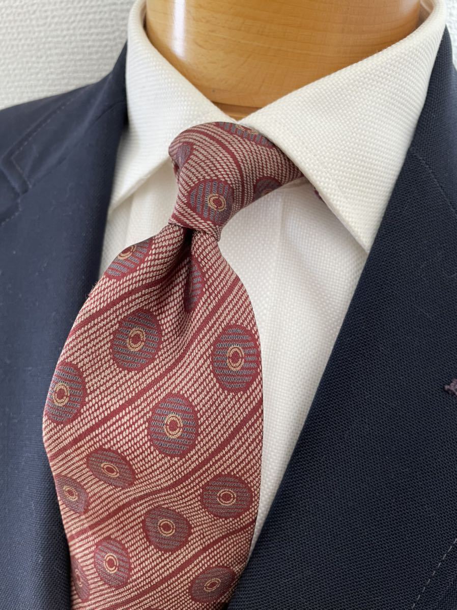 【美品】高級シルク日本製ネクタイ　SQUALO エンジピンク　ヴィンテージ　締め