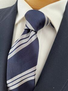 [ прекрасный товар ]BEAMS HEART/ Beams Heart полоса галстук стандартный темно-синий × белый большой . примерно 8.5cm