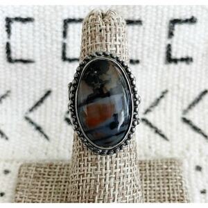 超希少&美品!VINTAGE NAVAJO 1940’s STERLING SILVER PETRIFIED WOOD RING USA MADE ZUNIナバホビンテージペトリファイドウッドリング9号 