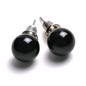  new goods free shipping large grain 8mm.][ rack karu Ced knee ( black color )] genuine article. natural stone by using . earrings! natural stone circle sphere 8mm Power Stone earrings!