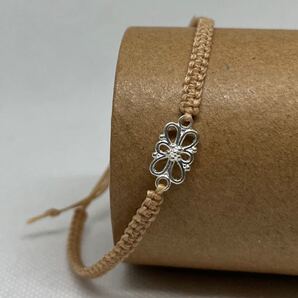 再販【NO.80】ミサンガ ワックスコード ブレスレット 花 フラワー シルバー