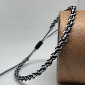 再販【NO.31】ミサンガ ワックスコード アンクレット ブレスレット ストライプ 黒x白 カラー変更可