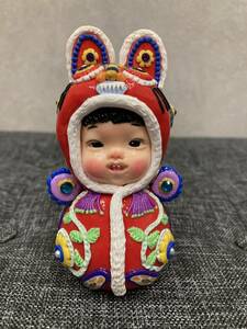 新品 中国 土人形 クレイ 子供人形 手作り ハンドメイド 絵付 一品物 民芸品