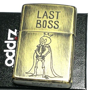 ジッポ ライター ユーズドフィニッシュ BOSS ZIPPO スカル 可愛い 彫刻 ブラス シンプル アンティークゴールド かっこいい