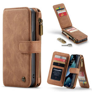 iPhone 13 レザーケース iPhone13 カバー アイフォン13 ケース 手帳型 お財布付き カード収納 ファスナー付き 財布型 ブラウン
