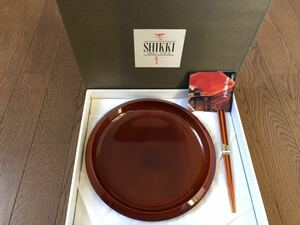 値下げ！【未使用】 SHIKKI 飛騨高山 春慶塗 菓子器 箸 2点セット 良質 天然木 伝統 工芸 漆器 紙箱付