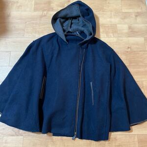 MACPHEE McAfee short coat poncho wool 100% navy 