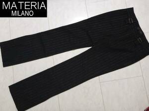 2 десять тысяч новый товар MATERIA Materia milano чёрный полоса рисунок шерсть брюки 38 M соответствует 