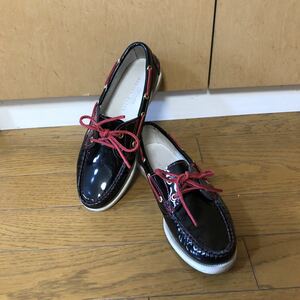 ラルフローレン　コレクション　靴　デッキシューズ　6.5 23.5cm相当　赤黒　エナメル