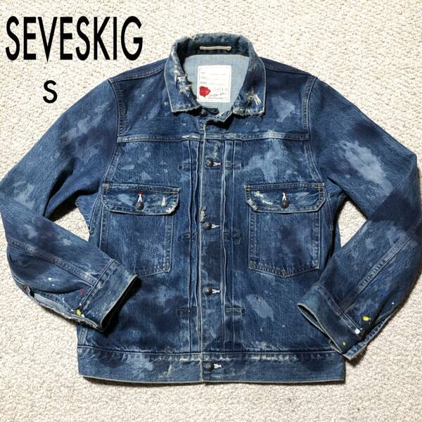 セヴシグ ペイントクラッシュデニムジャケット S/SEVESKIG PAINT CRUSH DENIM JACKET/コンチョボタン Gジャン