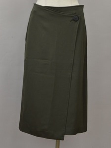 te* pre DES PRES Tomorrowland dry satin midi LAP skirt 36 size olive lady's j_p F-M12410