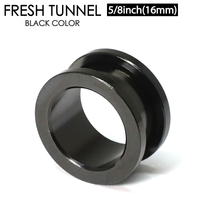 フレッシュ トンネル ブラック5/8インチ(16mm) BLACK アイレット サージカルステンレス カラーコーティング ボディピアス ロブ 16ミリ┃_画像1