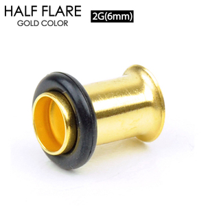ハーフフレア ゴールドカラー 2G(6mm) アイレット サージカルステンレス316L シングルフレア ボディーピアス GOLD イヤーロブ 2ゲージ┃