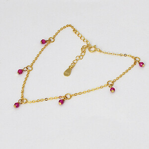  natural stone red spinel silver 925 18KGP anklet 