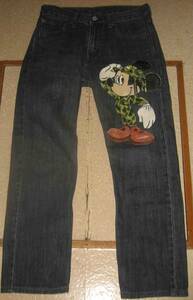 前・後　手描きペイント・ジーンズ　Mickey Mouse　【Levi's　532　W30インチ　ブルー】ミッキーマウス