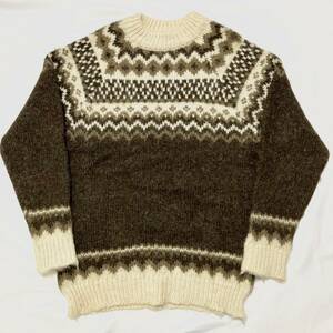 70s vintage Norway made NORLENDER 70 period Vintage noru way made Old nordic pattern sweater wool knitted Brown old clothes meat thickness 