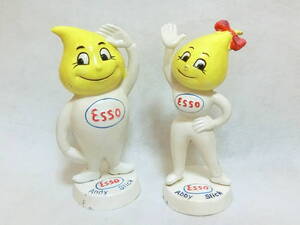 ★激レア ビンテージ ESSO エッソ オイルドロップ エッソボーイ & エッソガール★美品 貯金箱 鋳物製 フィギュア★高さ約15cm 2つで約3kg★