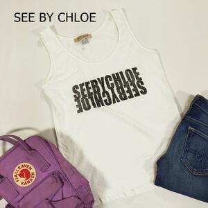 SEE BY CHLOE ノースリーブ 白 シンプル シーバイクロエ タンクトップ サイズUSA2 XS ホワイト プリントTシャツ 2118