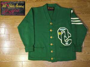  meat thickness body * badge attaching [All Star Award all Star Award ] Vintage 1950-60 period about / Vintage / letter do cardigan / green ( green )