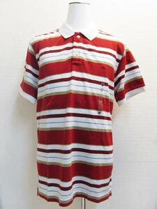 Timberland ボーダー半袖ポロシャツ 赤レッドx肌ベージュ メンズS / USティンバーランドTee男性
