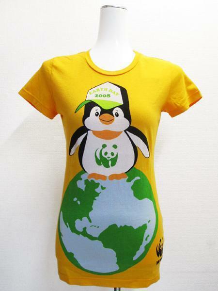 WWF 動物ペンギンプリント半袖Tシャツ 黄色イエロー レディースS / ダブリュー・ダブリュー・エフTee女性